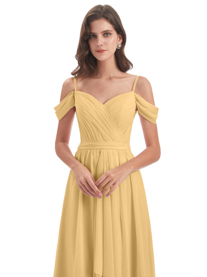 Brenna Off The Shoulder Chiffon Long Bridesmaid Dresses