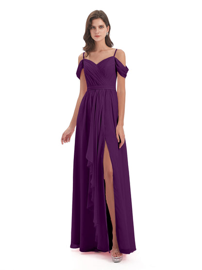 Brenna Off The Shoulder Chiffon Long Bridesmaid Dresses