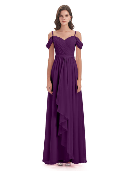 Brenna Off The Shoulder Chiffon Long Bridesmaid Dresses