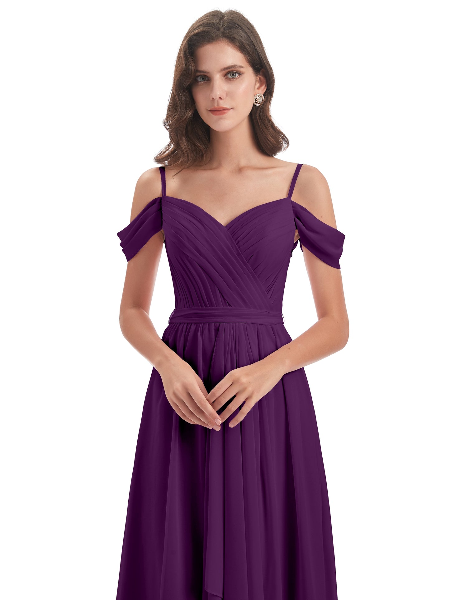Brenna Off The Shoulder Chiffon Long Bridesmaid Dresses