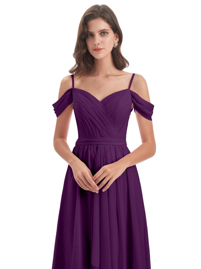 Brenna Off The Shoulder Chiffon Long Bridesmaid Dresses