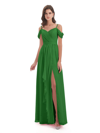 Brenna Off The Shoulder Chiffon Long Bridesmaid Dresses
