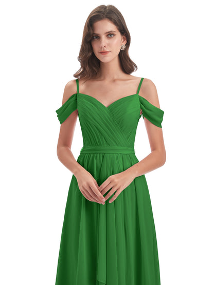 Brenna Off The Shoulder Chiffon Long Bridesmaid Dresses
