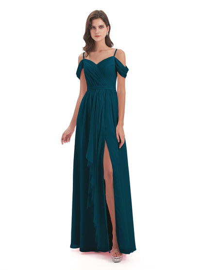 Brenna Off The Shoulder Chiffon Long Bridesmaid Dresses
