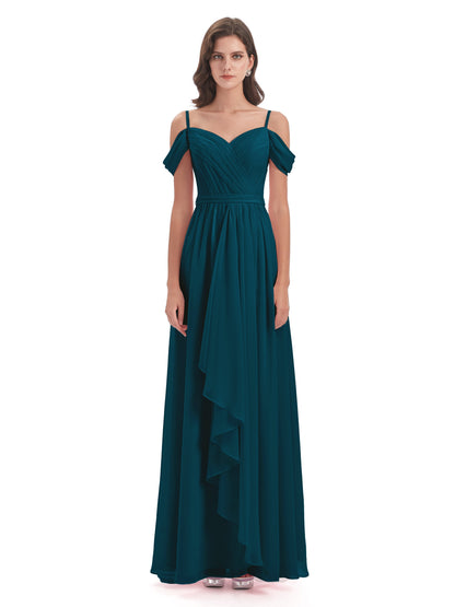 Brenna Off The Shoulder Chiffon Long Bridesmaid Dresses