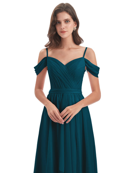 Brenna Off The Shoulder Chiffon Long Bridesmaid Dresses
