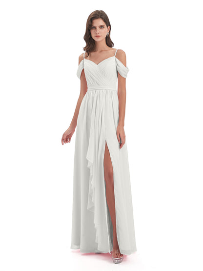 Brenna Off The Shoulder Chiffon Long Bridesmaid Dresses