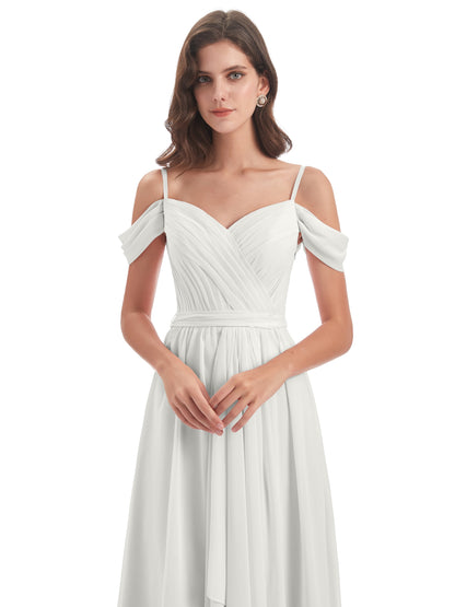 Brenna Off The Shoulder Chiffon Long Bridesmaid Dresses