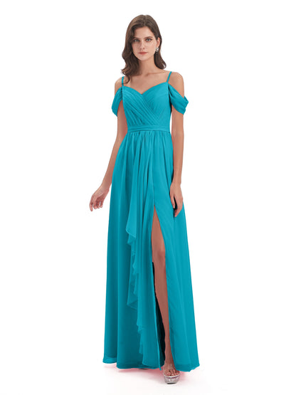 Brenna Off The Shoulder Chiffon Long Bridesmaid Dresses