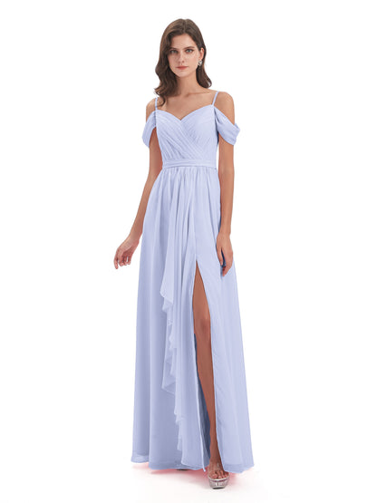 Brenna Off The Shoulder Chiffon Long Bridesmaid Dresses