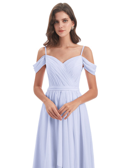 Brenna Off The Shoulder Chiffon Long Bridesmaid Dresses