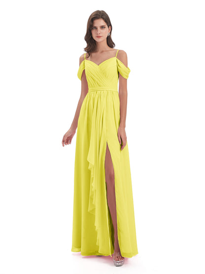 Brenna Off The Shoulder Chiffon Long Bridesmaid Dresses