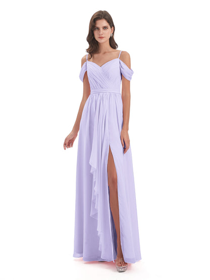Brenna Off The Shoulder Chiffon Long Bridesmaid Dresses