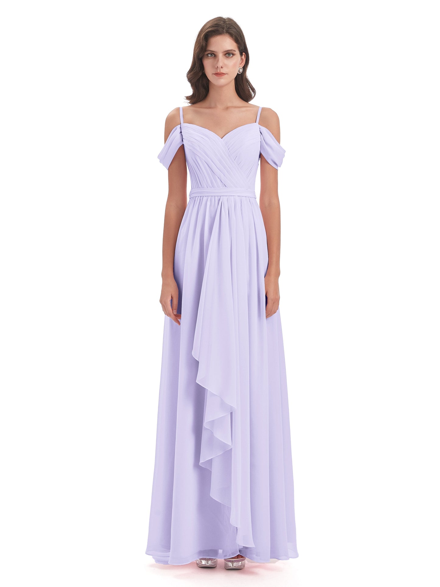 Brenna Off The Shoulder Chiffon Long Bridesmaid Dresses