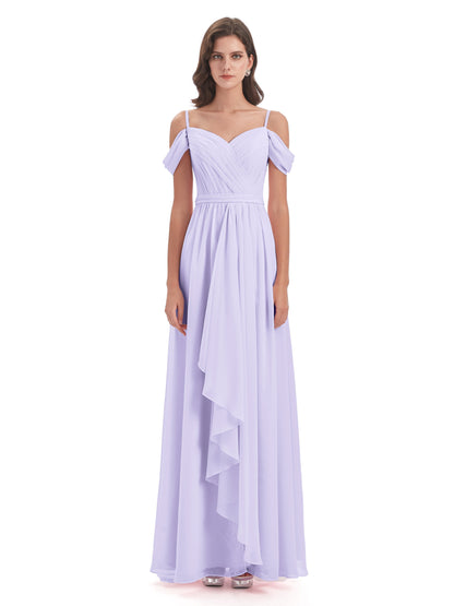 Brenna Off The Shoulder Chiffon Long Bridesmaid Dresses