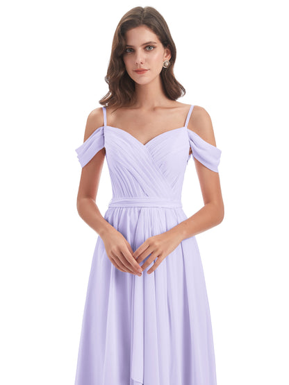 Brenna Off The Shoulder Chiffon Long Bridesmaid Dresses