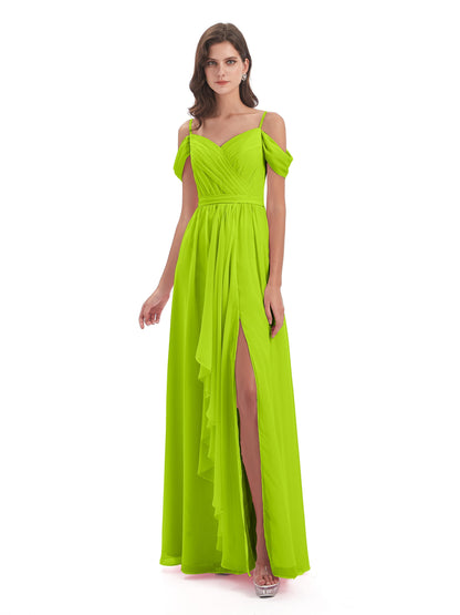 Brenna Off The Shoulder Chiffon Long Bridesmaid Dresses