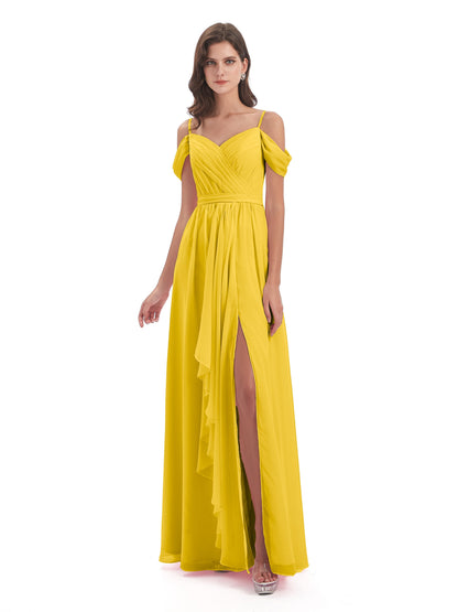 Brenna Off The Shoulder Chiffon Long Bridesmaid Dresses