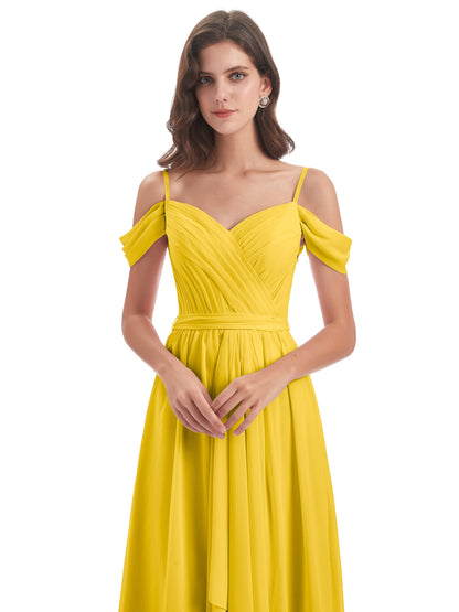 Brenna Off The Shoulder Chiffon Long Bridesmaid Dresses