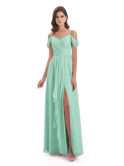Brenna Off The Shoulder Chiffon Long Bridesmaid Dresses