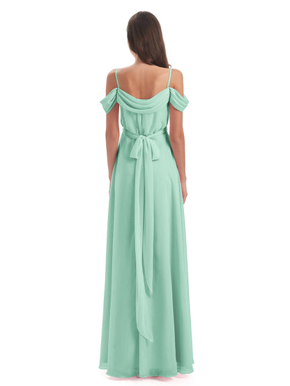 Brenna Off The Shoulder Chiffon Long Bridesmaid Dresses