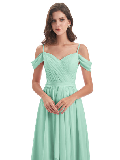Brenna Off The Shoulder Chiffon Long Bridesmaid Dresses