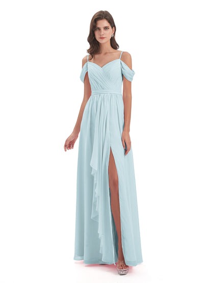 Brenna Off The Shoulder Chiffon Long Bridesmaid Dresses