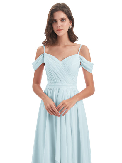 Brenna Off The Shoulder Chiffon Long Bridesmaid Dresses