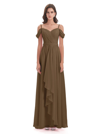 Brenna Off The Shoulder Chiffon Long Bridesmaid Dresses