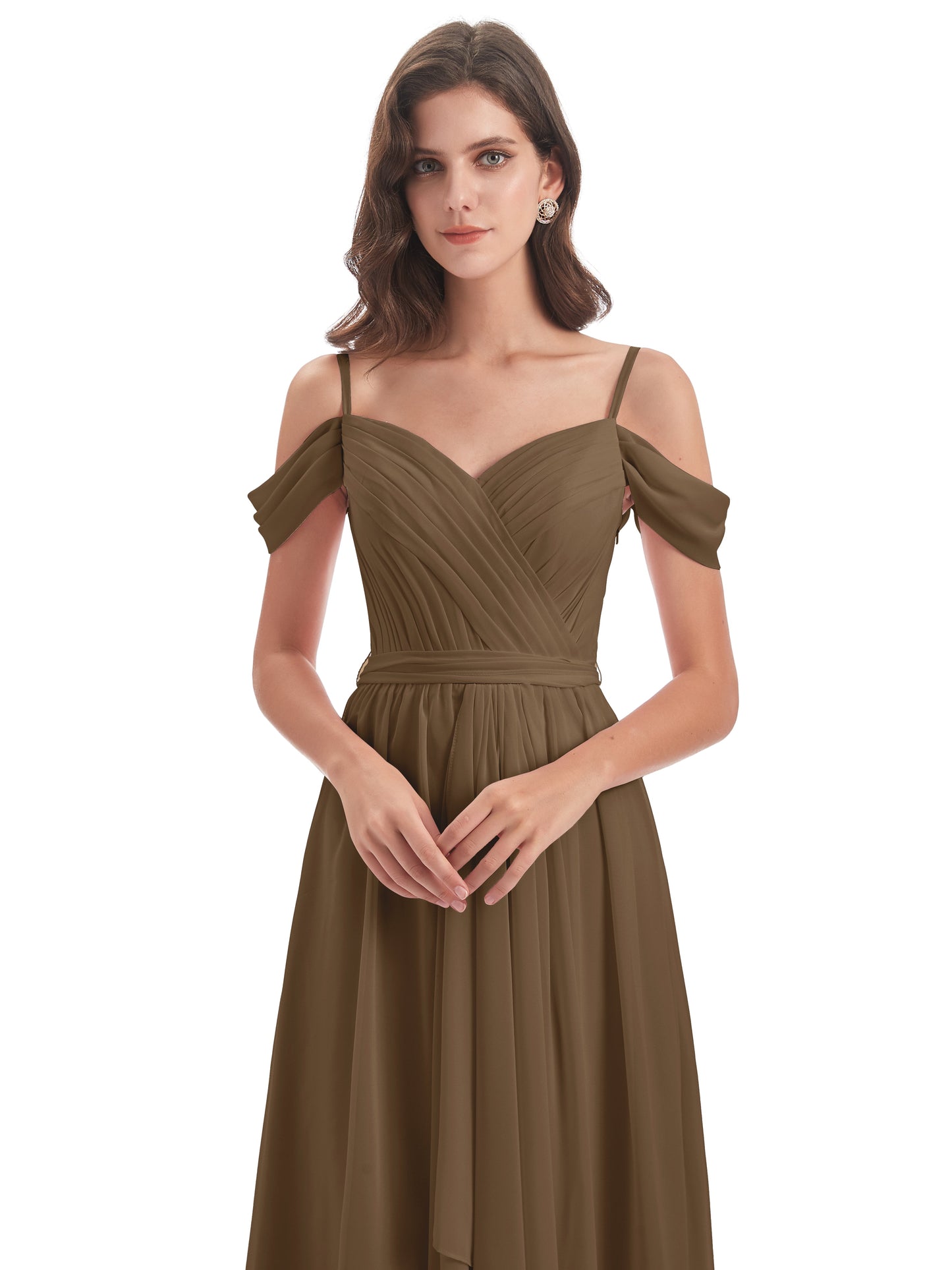 Brenna Off The Shoulder Chiffon Long Bridesmaid Dresses