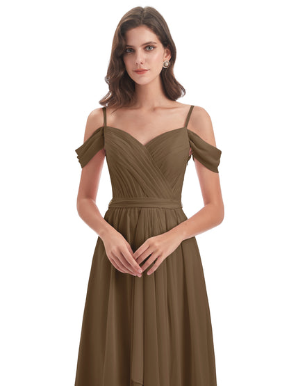 Brenna Off The Shoulder Chiffon Long Bridesmaid Dresses