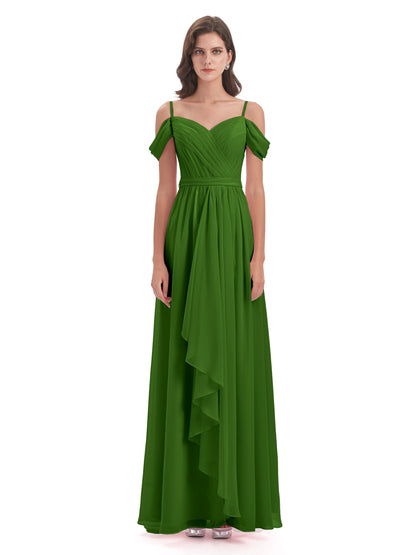 Brenna Off The Shoulder Chiffon Long Bridesmaid Dresses