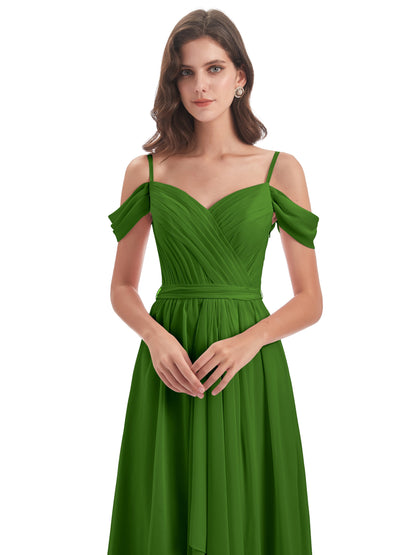 Brenna Off The Shoulder Chiffon Long Bridesmaid Dresses