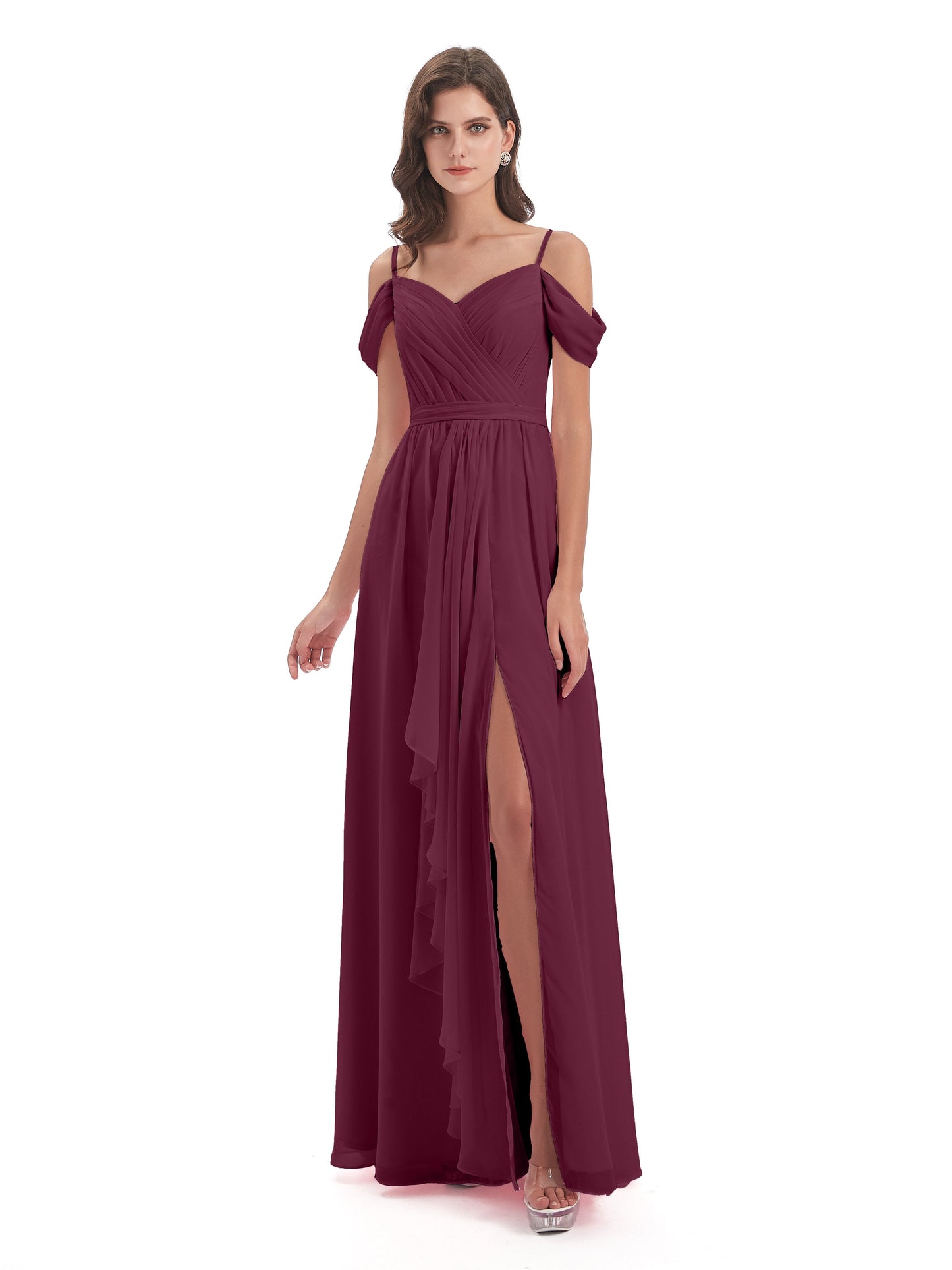 Brenna Off The Shoulder Chiffon Long Bridesmaid Dresses