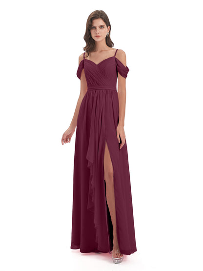 Brenna Off The Shoulder Chiffon Long Bridesmaid Dresses