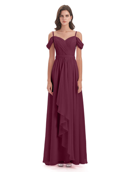 Brenna Off The Shoulder Chiffon Long Bridesmaid Dresses