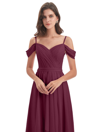Brenna Off The Shoulder Chiffon Long Bridesmaid Dresses