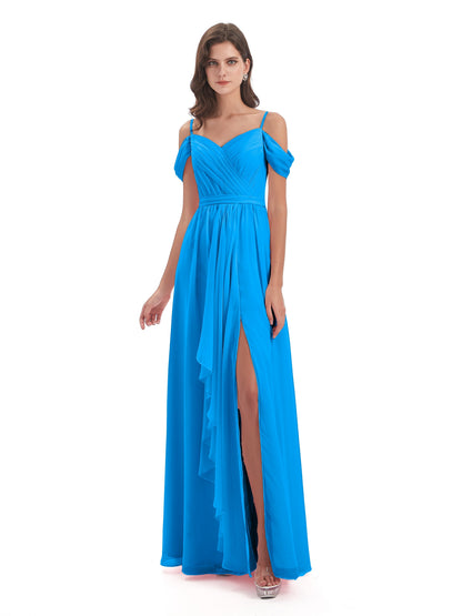 Brenna Off The Shoulder Chiffon Long Bridesmaid Dresses