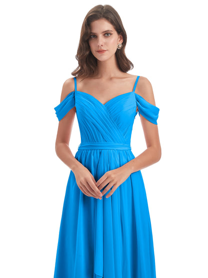 Brenna Off The Shoulder Chiffon Long Bridesmaid Dresses