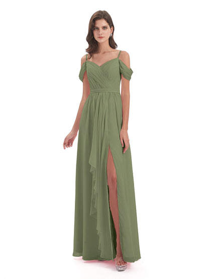 Brenna Off The Shoulder Chiffon Long Bridesmaid Dresses