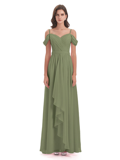 Brenna Off The Shoulder Chiffon Long Bridesmaid Dresses