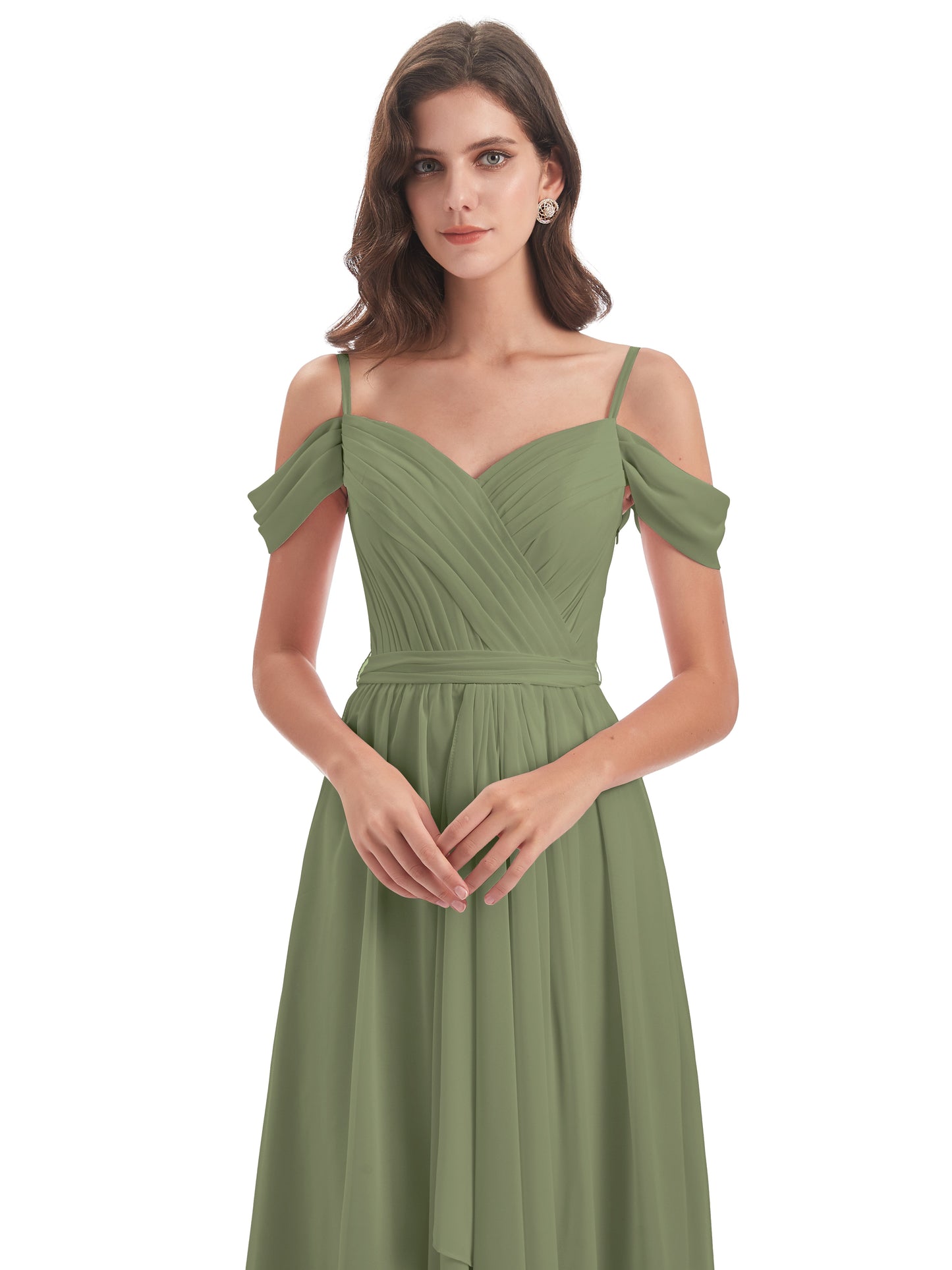 Brenna Off The Shoulder Chiffon Long Bridesmaid Dresses