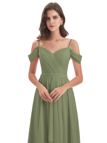 Brenna Off The Shoulder Chiffon Long Bridesmaid Dresses