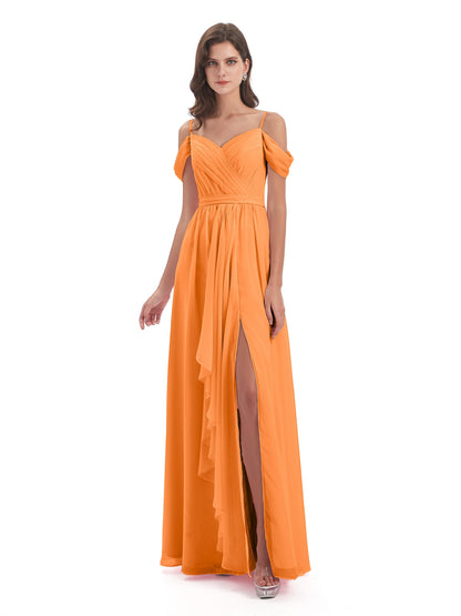 Brenna Off The Shoulder Chiffon Long Bridesmaid Dresses