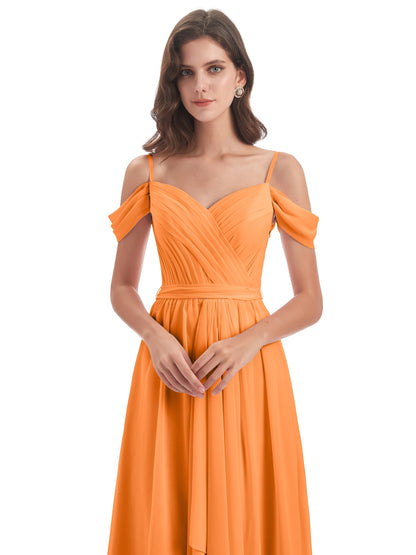 Brenna Off The Shoulder Chiffon Long Bridesmaid Dresses
