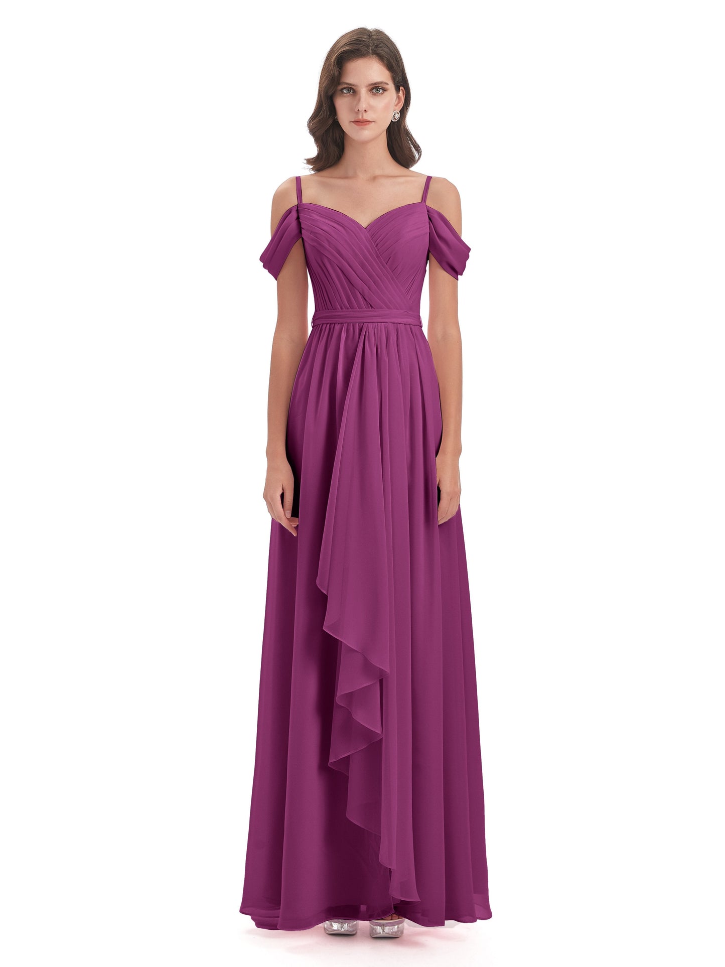 Brenna Off The Shoulder Chiffon Long Bridesmaid Dresses