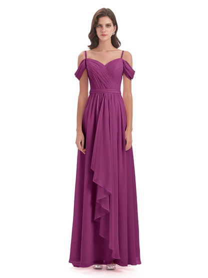 Brenna Off The Shoulder Chiffon Long Bridesmaid Dresses