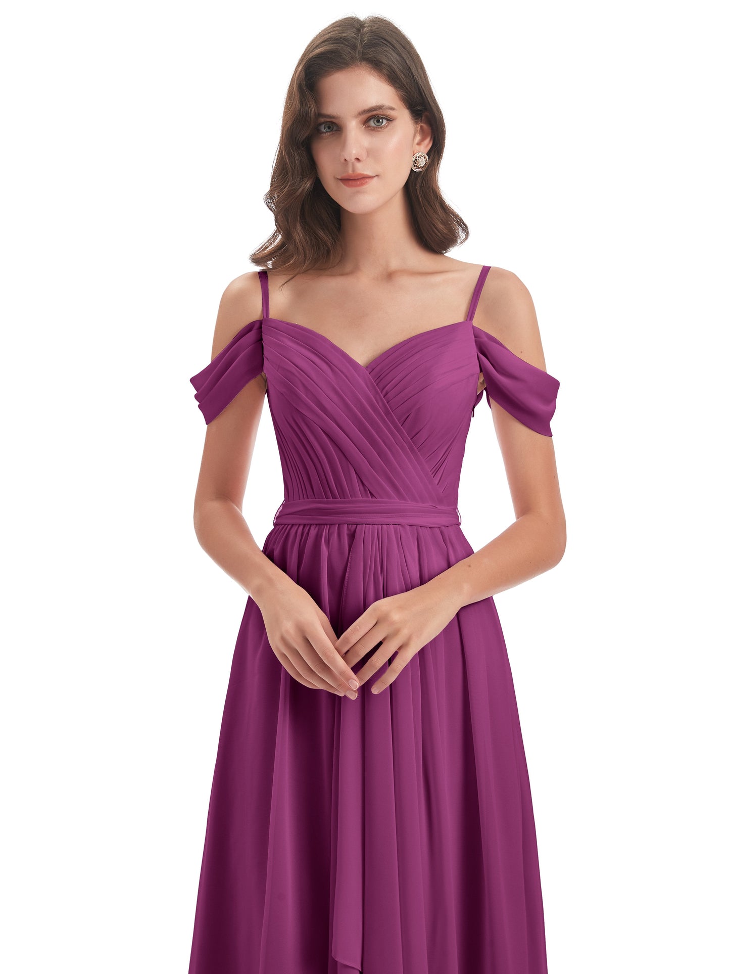 Brenna Off The Shoulder Chiffon Long Bridesmaid Dresses