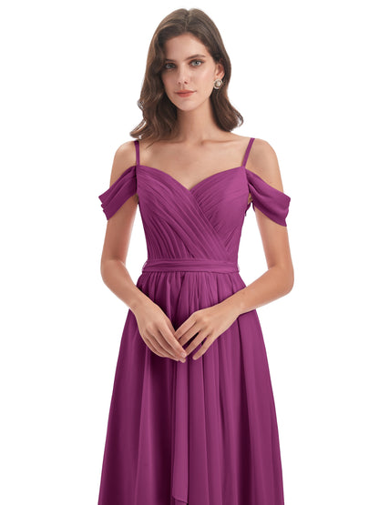 Brenna Off The Shoulder Chiffon Long Bridesmaid Dresses