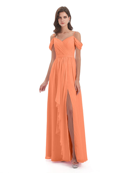 Brenna Off The Shoulder Chiffon Long Bridesmaid Dresses